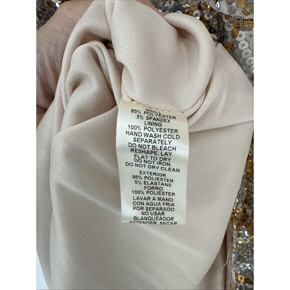 New Eliza J Womens 12 Petite Gold Silver Sequin Blouson Halter Cocktail Dress - Picture 10 of 10